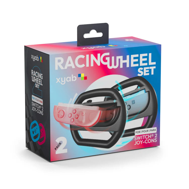 XYAB brand 2-pack racing wheel set for Nintendo Switch 2 Joy-Con controllers designed for enhanced comfort and realistic racing gameplay 