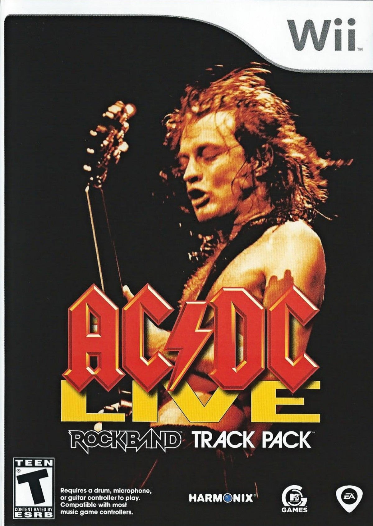 ACDC Live Rock Band Track Pack Nintendo Wii Wii for retro video game enthusiasts featuring rhythm music gameplay classic rock performance tracks band simulation mechanics instrument based input modes energetic concert style presentation and collectible gaming appeal front cover