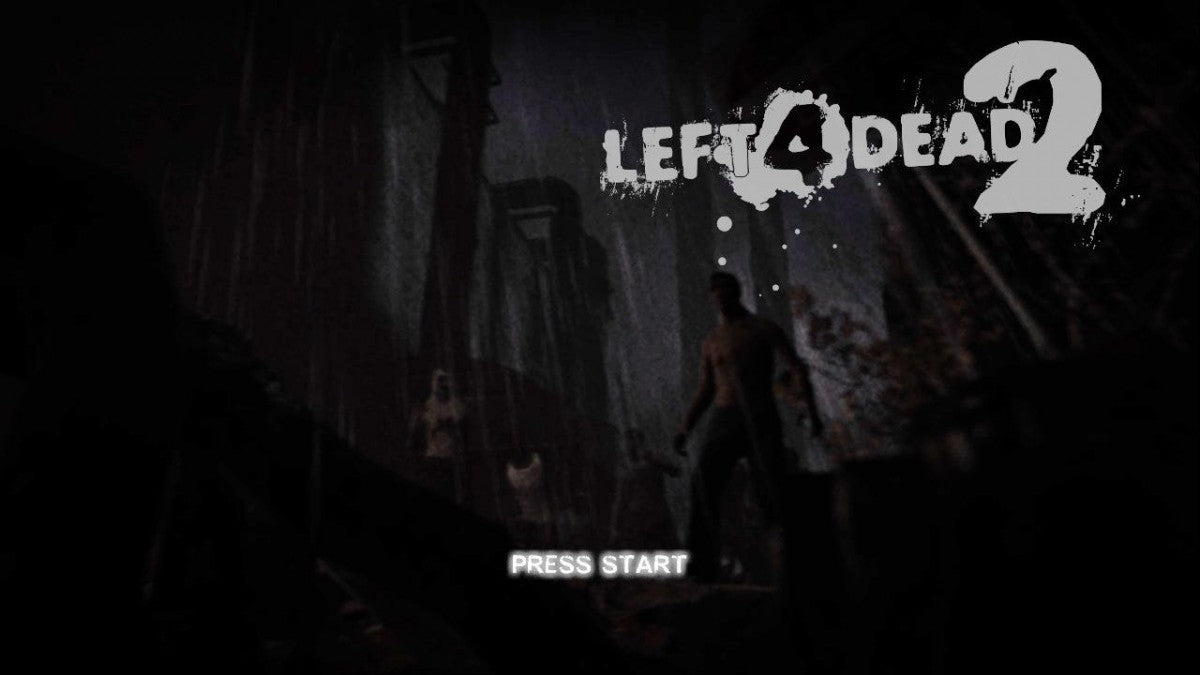 Left 4 Dead 2 start screen for Xbox 360 (X360) cooperative zombie survival first-person shooter video game