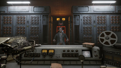 Karma: The Dark World [Limited Edition][Import] for PlayStation 5 (PS5) at Gamers INC, featuring a psychological first-person horror experience in a dystopian 1984 where you dive into the memories of suspects to uncover dark secrets and navigate a surreal, mind-bending reality within the Bureau of Thought gameplay screenshot