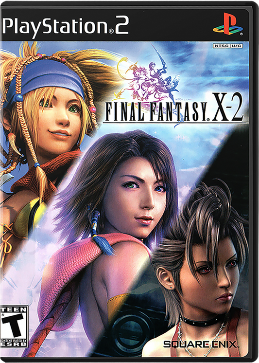 Final Fantasy X-2 cover art for PlayStation 2 (PS2) fantasy role-playing adventure video game
