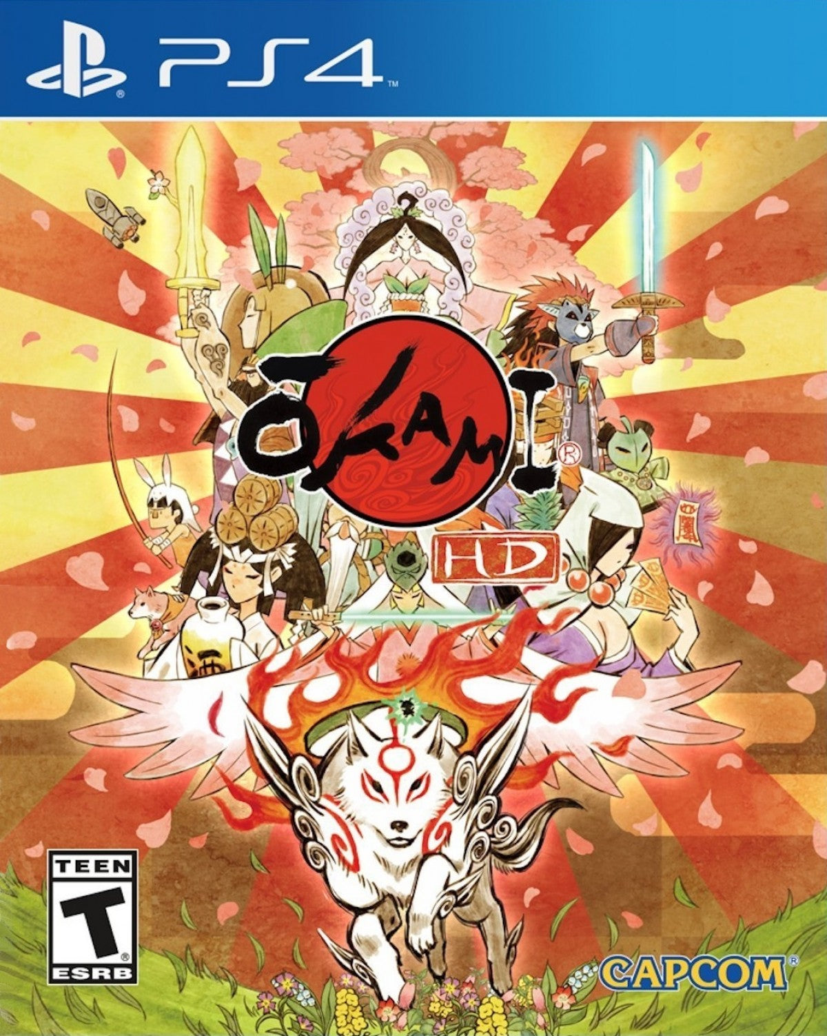 Ōkami HD PlayStation 4 PS4 for action adventure video game fans featuring Japanese mythology celestial brush powers beautiful watercolor inspired visuals puzzle solving exploration combat legendary creatures divine abilities and immersive fantasy storytelling collectible gaming appeal front cover art