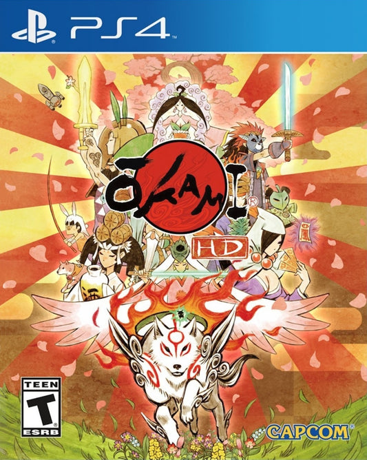 Ōkami HD PlayStation 4 PS4 for action adventure video game fans featuring Japanese mythology celestial brush powers beautiful watercolor inspired visuals puzzle solving exploration combat legendary creatures divine abilities and immersive fantasy storytelling collectible gaming appeal front cover art