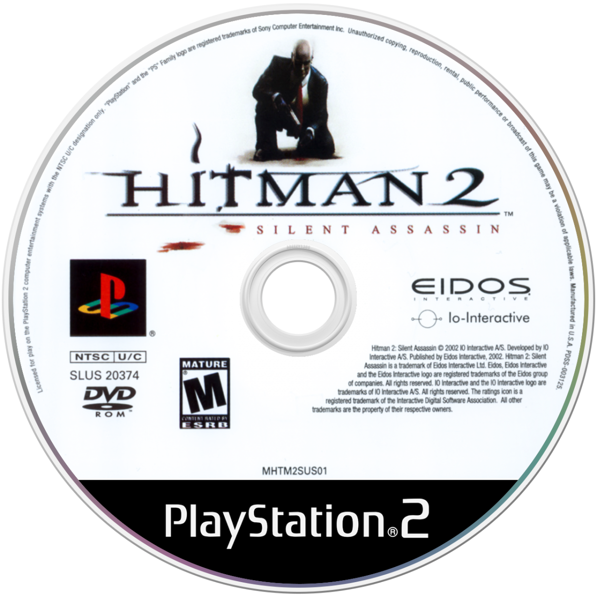 Hitman 2 Silent Assassin game for the PlayStation 2 featuring stealth action gameplay with open ended missions disguises and tactical assassinations as Agent 47 across international locations disc
