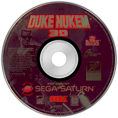 Duke Nukem 3D for Sega Saturn featuring classic retro first-person shooter action in a sci-fi setting disc