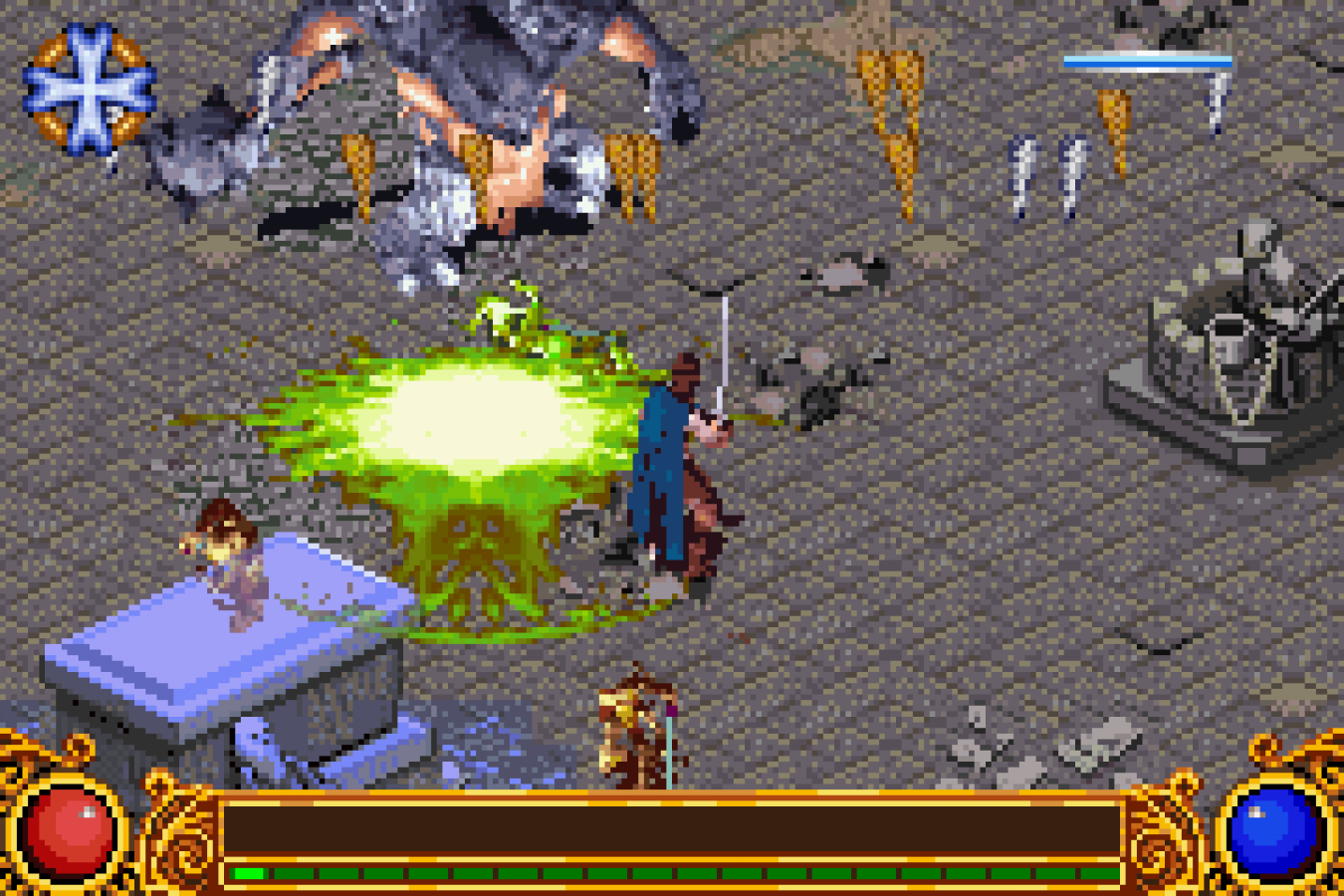 The Lord of the Rings The Two Towers for Game Boy Advance, gameplay for a retro video game featuring action-adventure gameplay, hack-and-slash combat, character progression, and movie-inspired fantasy battles