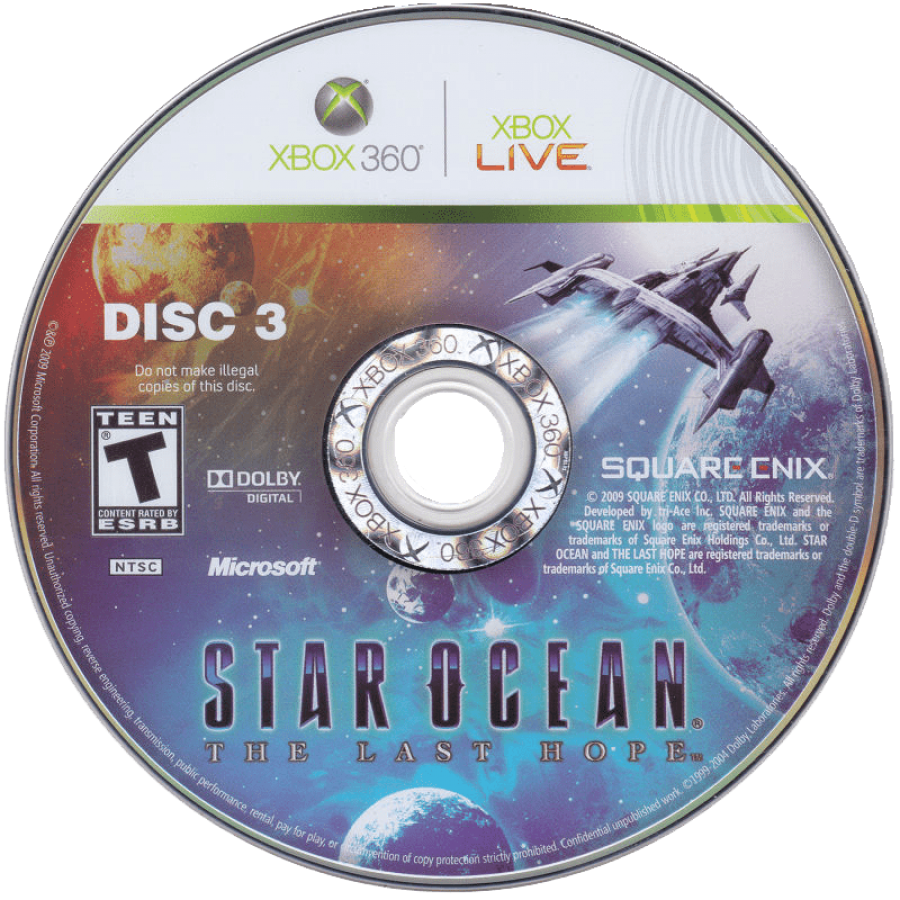 Star Ocean: The Last Hope disc 3 for Xbox 360 (X360) sci-fi role-playing video game