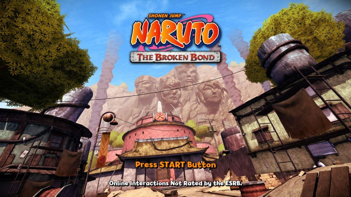 Naruto: The Broken Bond start screen for Xbox 360 (X360) action-adventure fighting video game
