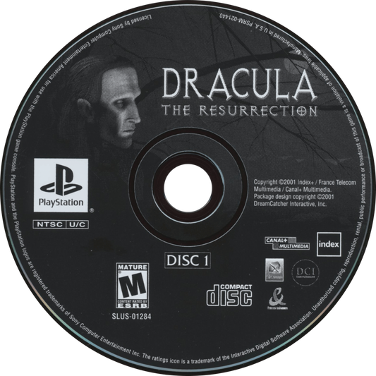 Dracula The Resurrection PlayStation PS1 for adventure video game fans featuring gothic horror storytelling vampire mysteries point and click exploration atmospheric environments puzzle solving cinematic scenes dark supernatural adventure classic PlayStation gaming collectible appeal game disc 1