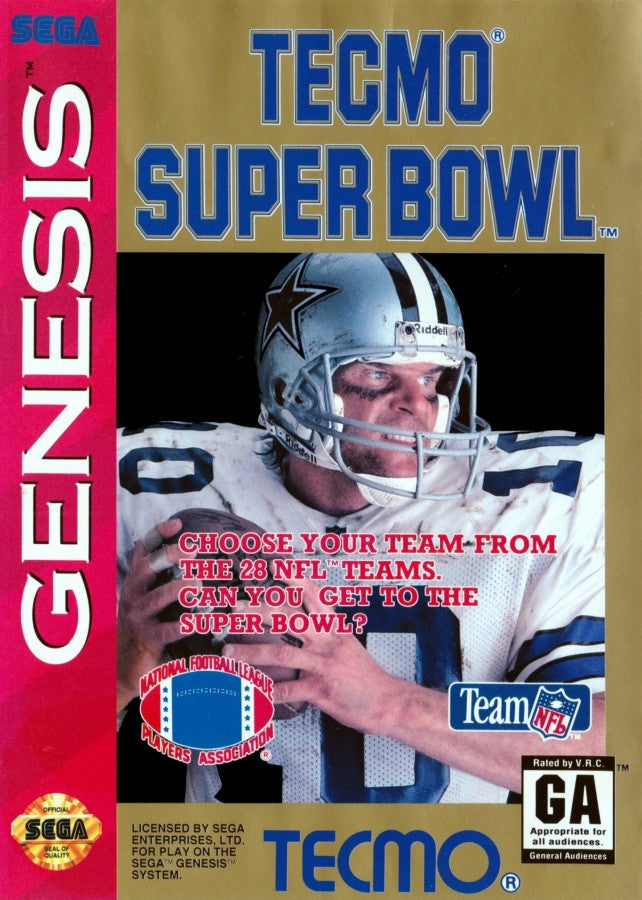 Tecmo Super Bowl for Sega Genesis with classic 16-bit football simulation theme front cover