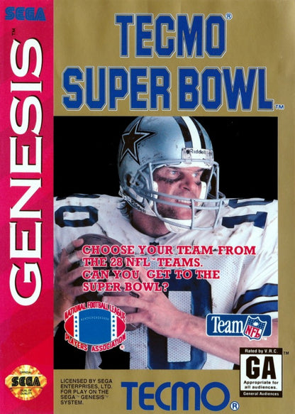 Tecmo Super Bowl for Sega Genesis with classic 16-bit football simulation theme front cover