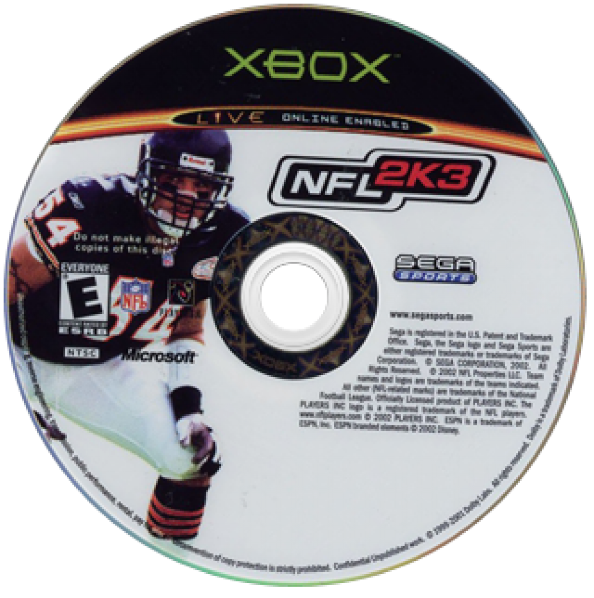 NFL 2K3 Xbox football sports video game Sega Sports simulation with ESPN integration first-person football mode and deep franchise gameplay disc