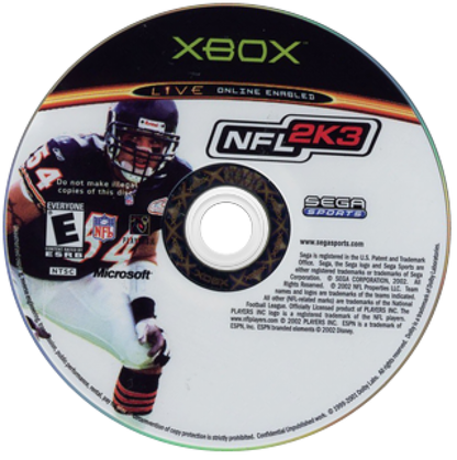 NFL 2K3 Xbox football sports video game Sega Sports simulation with ESPN integration first-person football mode and deep franchise gameplay disc