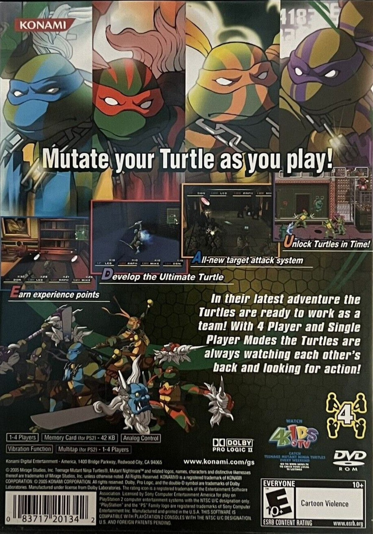 Teenage Mutant Ninja Turtles 3: Mutant Nightmare action beat em up adventure game featuring Leonardo Michelangelo Donatello Raphael co op multiplayer missions comic inspired gameplay back cover 