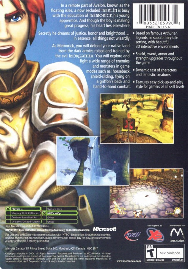 Knights Apprentice Memoricks Adventures retro Xbox video game Knights Apprentice fantasy action adventure puzzle platform gameplay magical world exploration story driven console title Xbox release back of case