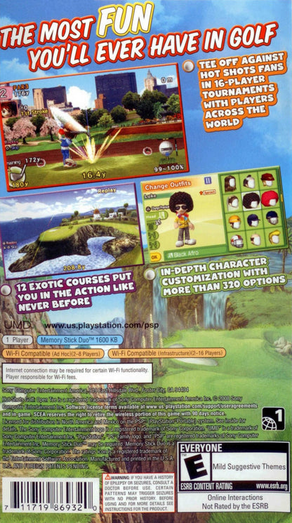 Hot Shots Golf: Open Tee 2 back of case for PlayStation Portable (PSP) golf sports game