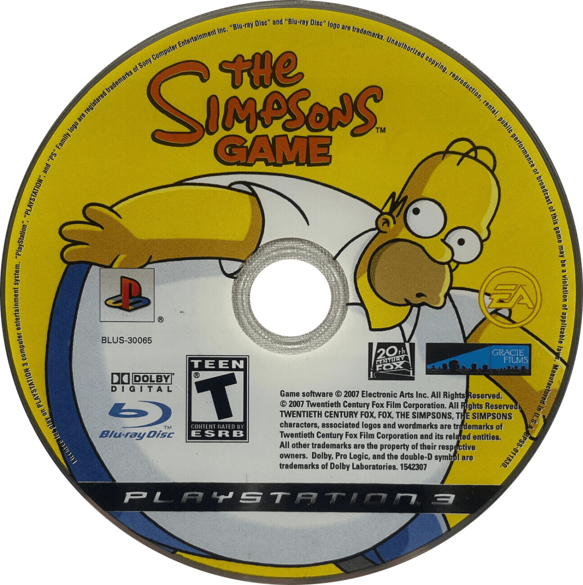 The Simpsons Game disc art for Playstation 3 (PS3) video game