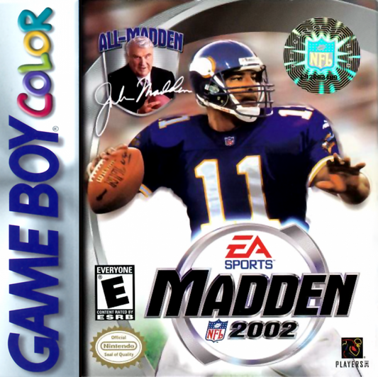 Madden NFL 2002 Game Boy Color sports football video game cover art.