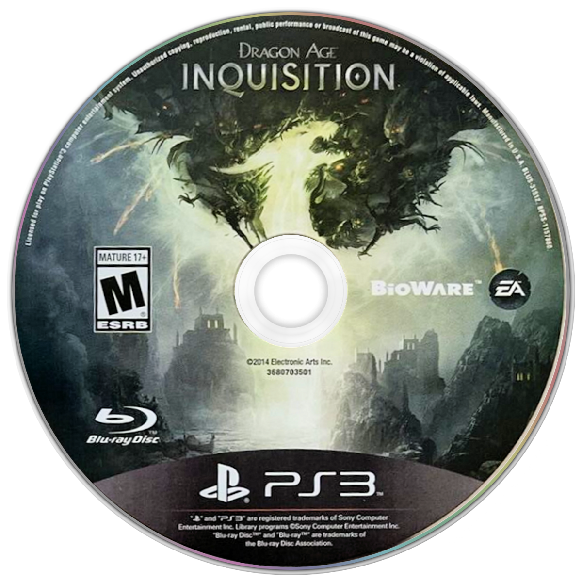 Dragon Age: Inquisition (Deluxe Edition) disc cover art for PlayStation 3 (PS3) video game. 