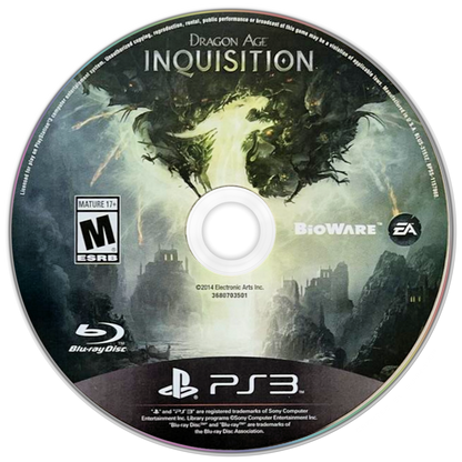 Dragon Age: Inquisition (Deluxe Edition) disc cover art for PlayStation 3 (PS3) video game. 
