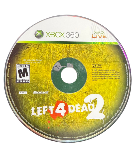 Left 4 Dead 2 cover art for Xbox 360 (X360) cooperative zombie survival first-person shooter video game disc