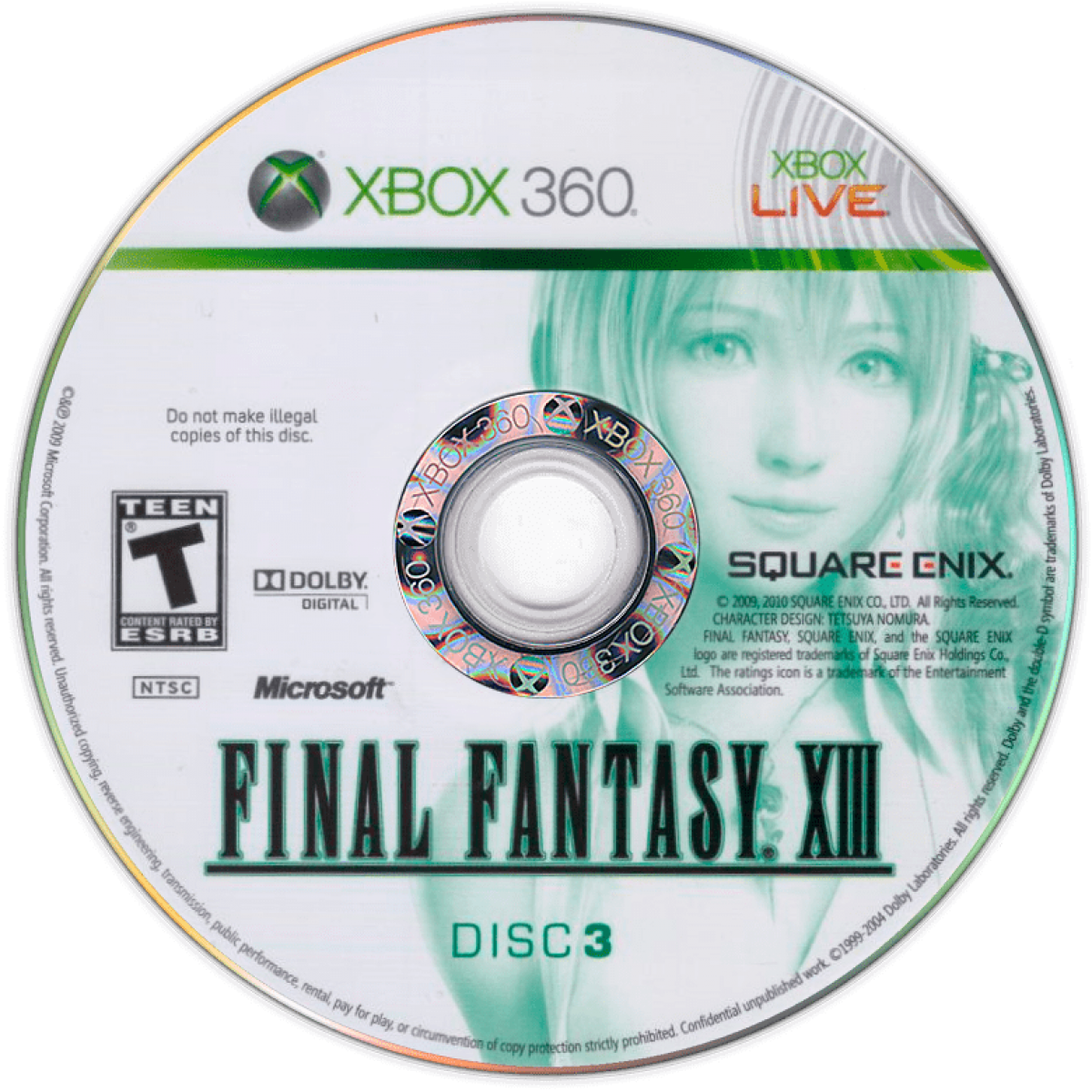 Final Fantasy XIII disc 3 for Xbox 360 (X360) role-playing video game