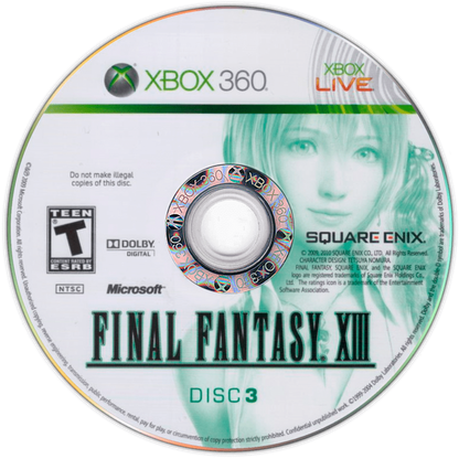 Final Fantasy XIII disc 3 for Xbox 360 (X360) role-playing video game