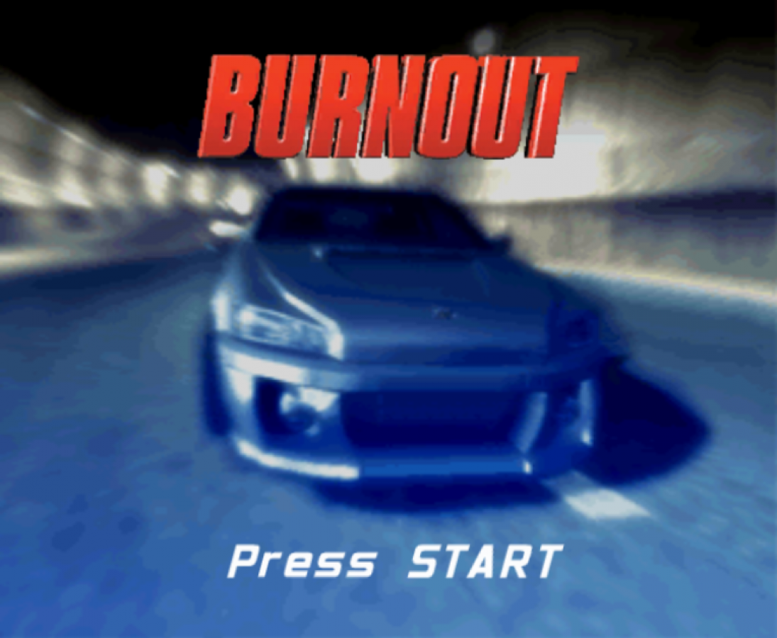 Burnout start screen for GameCube (GC) arcade racing video game
