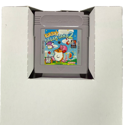 Kirby's Dream Land Game Boy GB for platforming video game fans featuring Kirby's classic adventure colorful levels power ups enemy abilities challenging boss battles side scrolling gameplay charming characters and classic Nintendo handheld gaming collectible retro Game Boy appeal front cartridge in insert