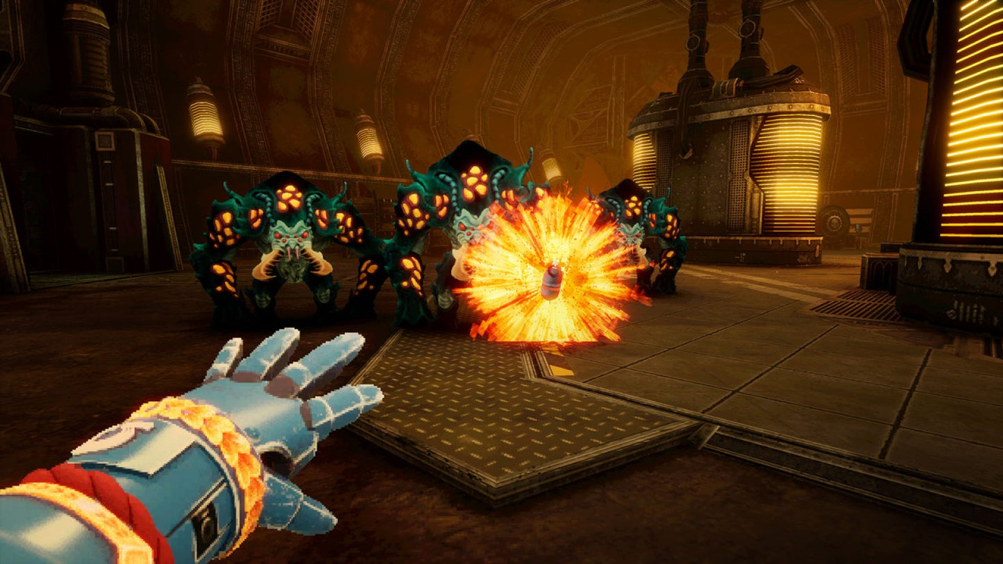 LocalID_68427 Warhammer 40000 Boltgun Nintendo Switch inspired design featuring retro inspired first person shooter aesthetic futuristic space marine warfare relentless enemy hordes explosive weapon combat gothic sci fi battlefields pixel styled visuals and fast paced action presentation gameplay