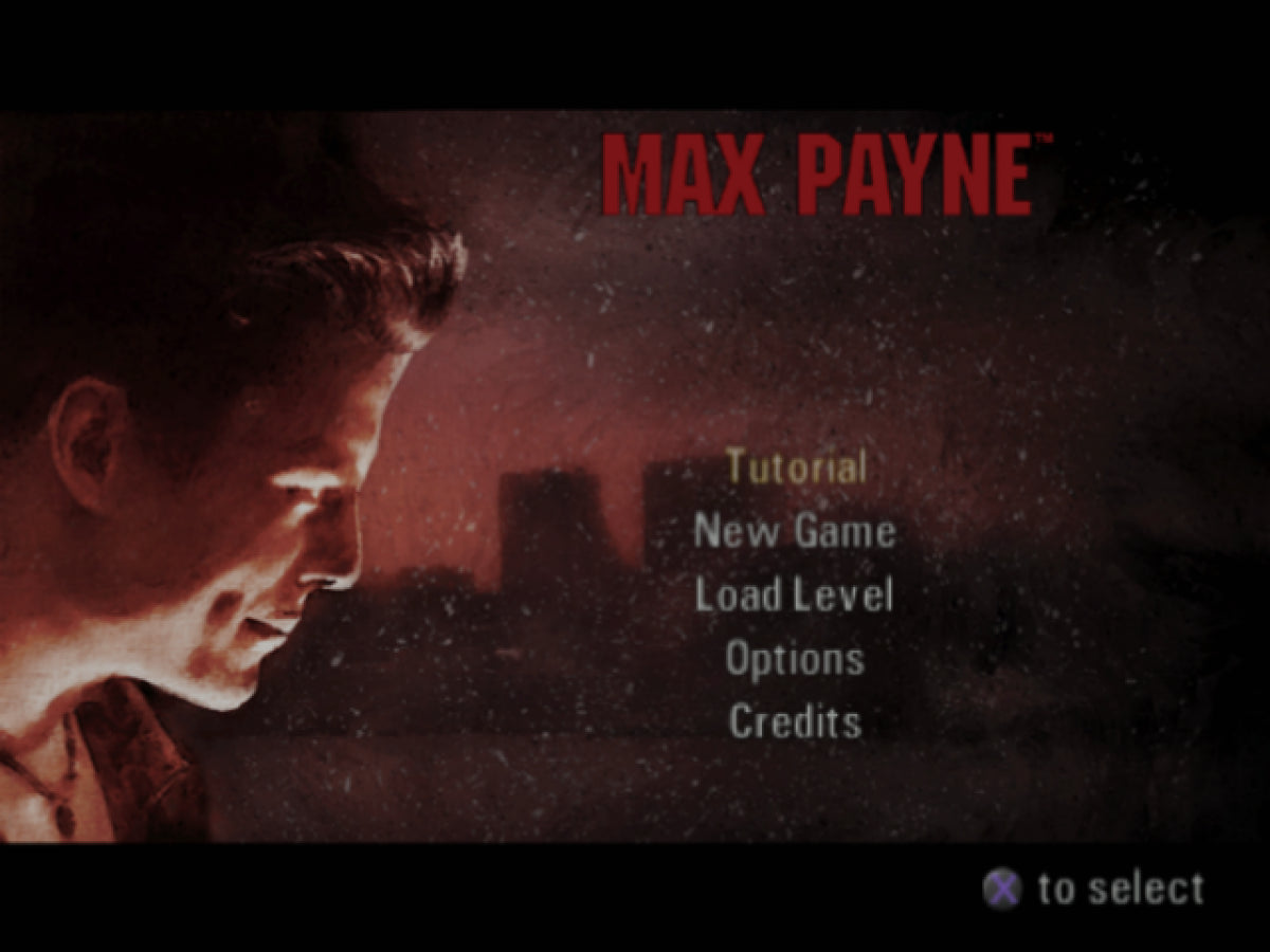 Max Payne title screen for Playstation 2 (PS2) video game