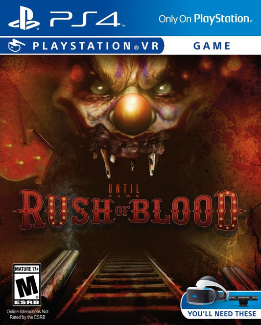 Until Dawn: Rush of Blood – PlayStation 4 (PS4) video game cover image, VR rail shooter horror experience.