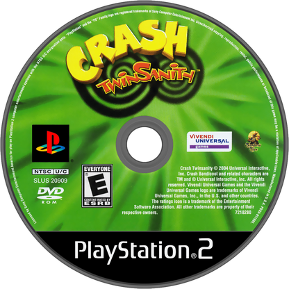 Crash Twinsanity for PlayStation 2 with 3D platforming adventure and comedic gameplay disc
