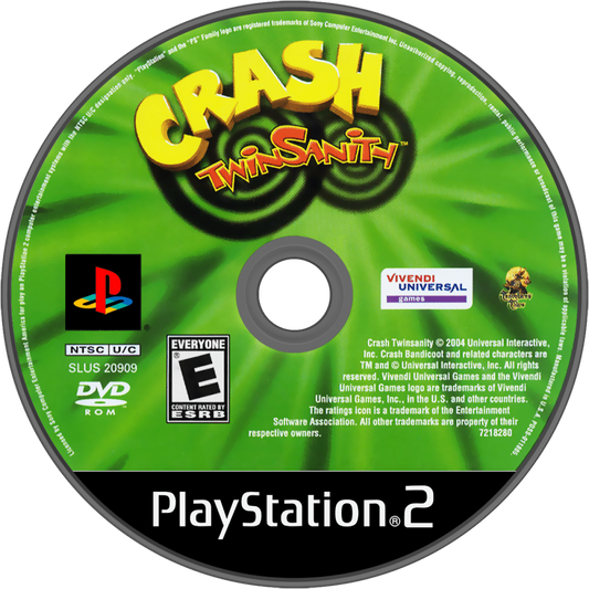 Crash Twinsanity for PlayStation 2 with 3D platforming adventure and comedic gameplay disc