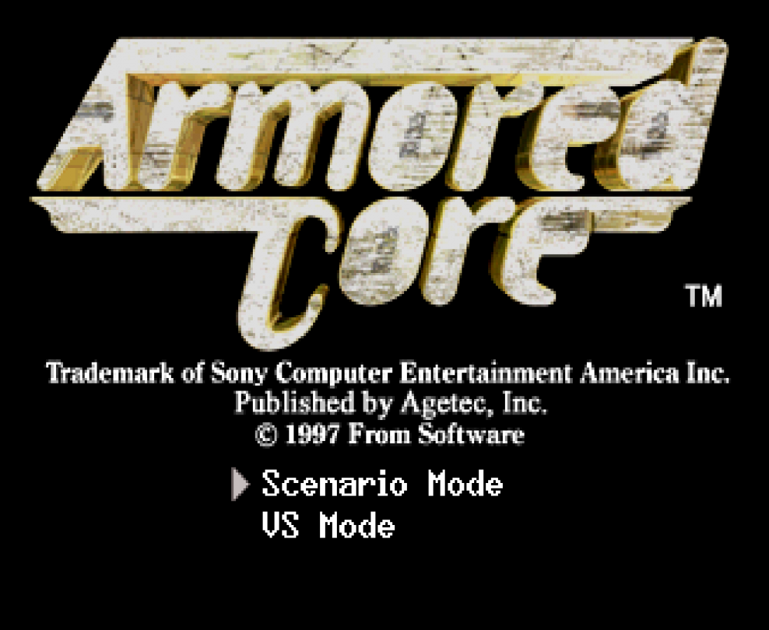 Armored Core PS1 PlayStation 1 mech combat action simulation game customizable robots sci fi battles mission based gameplay retro video game title screen