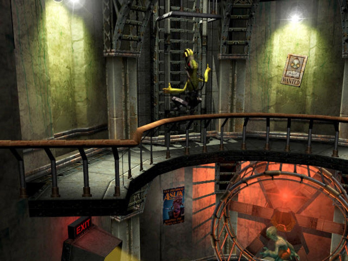 Oddworld Munchs Oddysee retro Xbox video game Oddworld platform adventure puzzle solving quirky alien characters cinematic storytelling action exploration console title Xbox release gameplay