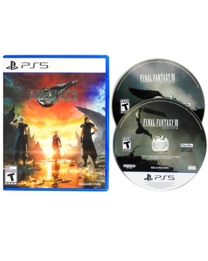 Final Fantasy VII Rebirth Deluxe Edition for PlayStation 5 action RPG featuring Cloud and party exploring the world of Gaia real time combat expanded story and bonus collectible content discs 
