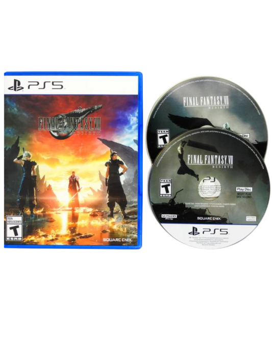 Final Fantasy VII Rebirth Deluxe Edition for PlayStation 5 action RPG featuring Cloud and party exploring the world of Gaia real time combat expanded story and bonus collectible content discs 