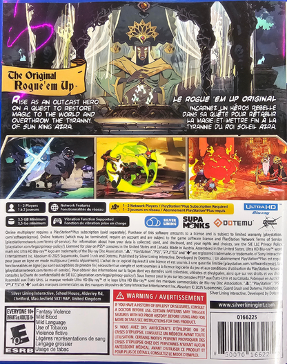 Absolum PlayStation 5 PS5 for action roguelike beat em up video game fans featuring fast paced melee combat fantasy adventure procedurally generated runs powerful abilities challenging enemies boss battles character progression cooperative gameplay and immersive hand drawn fantasy action collectible gaming appeal back cover art