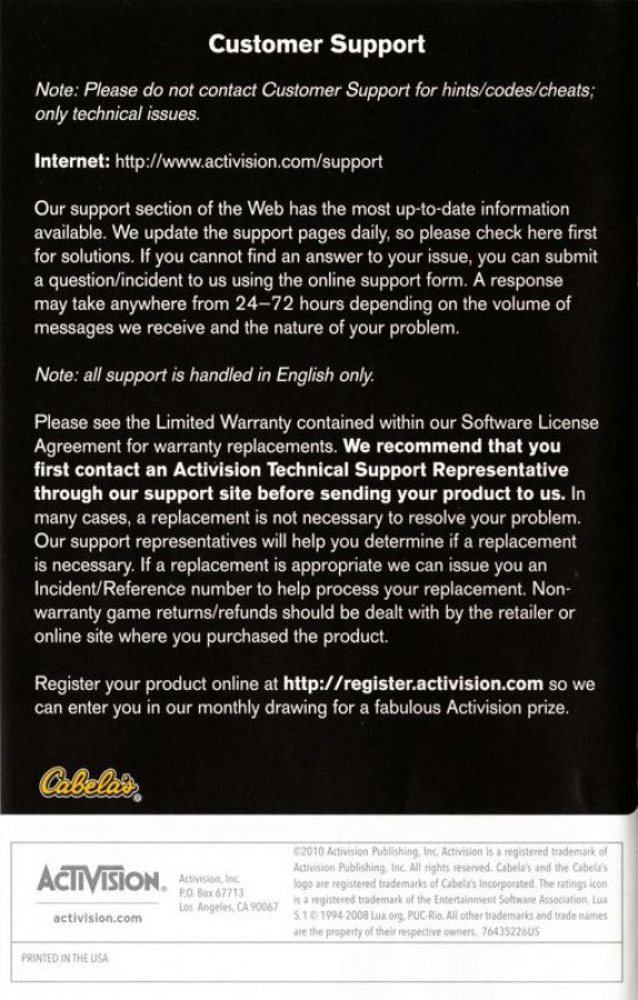 Cabela's Dangerous Hunts 2011 Special Edition back cover art for Nintendo Wii (Wii) video game