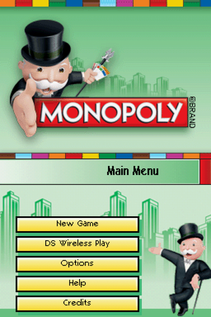 Monopoly start screen for Nintendo DS (DS) classic board game video game