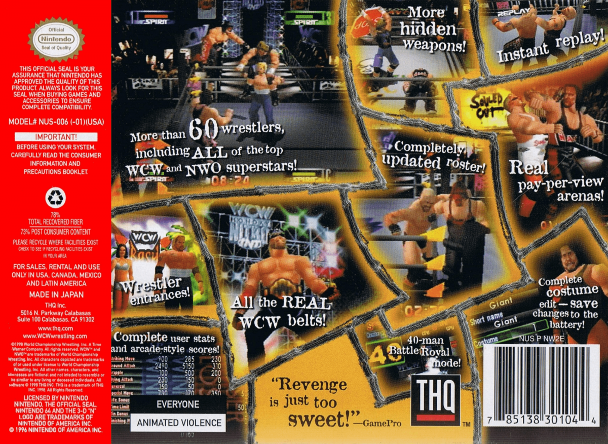WCW vs nWo Revenge back cover art for Nintendo 64 N64 video game