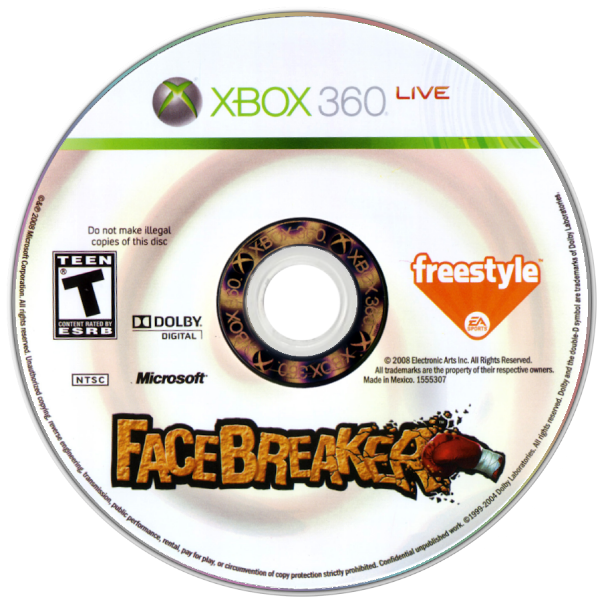 FaceBreaker Xbox 360 for sports fighting video game fans featuring over the top arcade boxing gameplay colorful cartoon style characters powerful knockout punches fast paced multiplayer matches unique special moves humorous action and competitive brawling collectible gaming appeal game disc