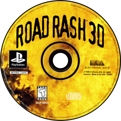 Road Rash 3D PlayStation PS1 for racing action video game fans featuring high speed motorcycle racing road combat aggressive opponents weapon based attacks 3D tracks urban and rural environments bike upgrades intense rival battles arcade style gameplay collectible gaming appeal disc