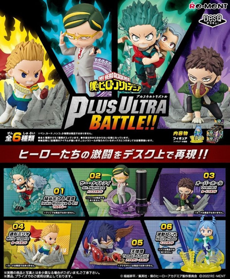 The Re-Ment My Hero Academia DesQ Plus Ultra Battle!! — Blind Box is a collectible mini figure series featuring stylized chibi versions of characters in dynamic battle scenes. Each box includes one random figure from a lineup of six designs, with detailed effects and poses inspired by key moments from the series