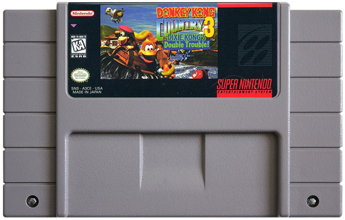 Donkey Kong Country 3: Dixie Kong's Double Trouble – Super Nintendo Entertainment System (SNES) Front cartridge Box art image 
