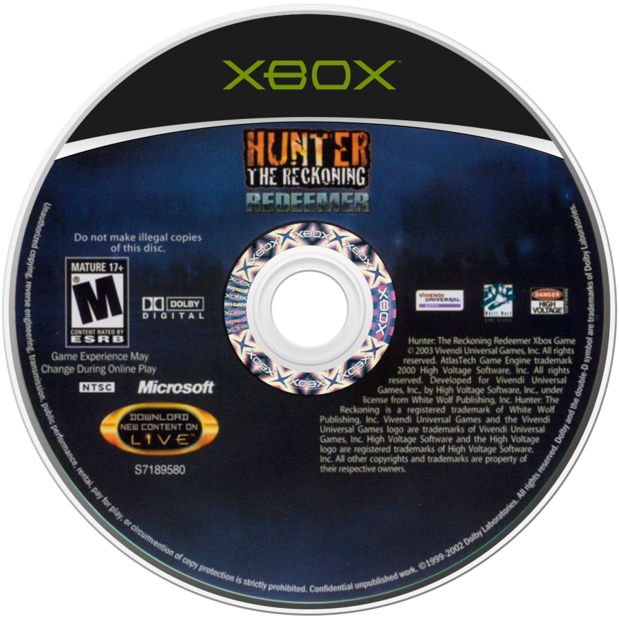 Hunter The Reckoning Redeemer retro Xbox video game Hunter The Reckoning dark fantasy action horror cooperative combat monster hunting hack and slash supernatural adventure console title Xbox release disc