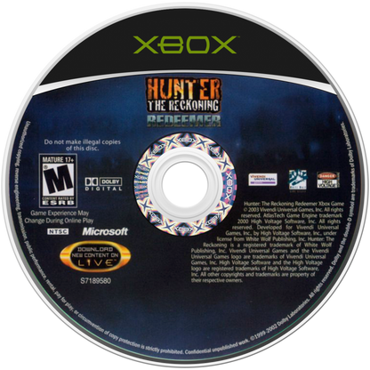 Hunter The Reckoning Redeemer retro Xbox video game Hunter The Reckoning dark fantasy action horror cooperative combat monster hunting hack and slash supernatural adventure console title Xbox release disc