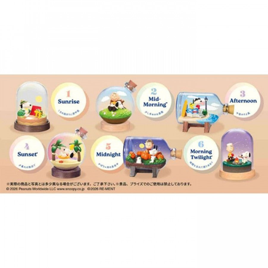Snoopy Time Terrarium Blind Box collectible Peanuts figure featuring Snoopy and friends detailed miniature terrarium scenes cute seasonal designs randomized mystery packaging decorative display collectible character merchandise and fan collection appeal