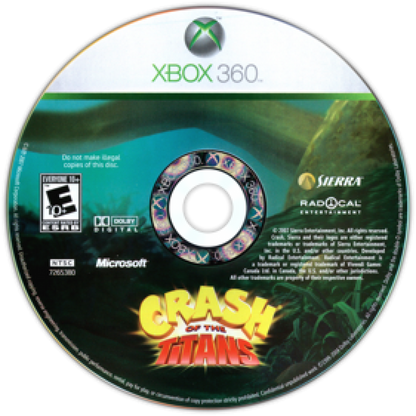 Crash of the Titans Xbox 360 X360 for action platforming video game fans featuring Crash Bandicoot combat mutant enemies jungle environments enemy hijacking abilities platforming challenges colorful levels boss battles and fast paced cartoon adventure gameplay collectible gaming appeal disc